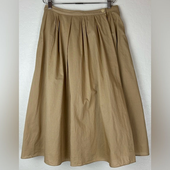 Alex Mill Kelsey Cotton Button Midi Skirt Lined Skater Circle Size M Tan 0748 - Picture 1 of 9